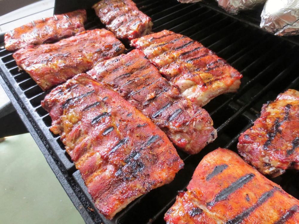 Ribs on the grill for a church eat and greet